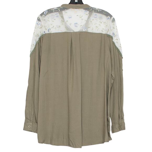 Top Embroidered Floral Fairy Grunge Cottage Boho Dark Academia Mesh Green Large - Picture 2 of 6